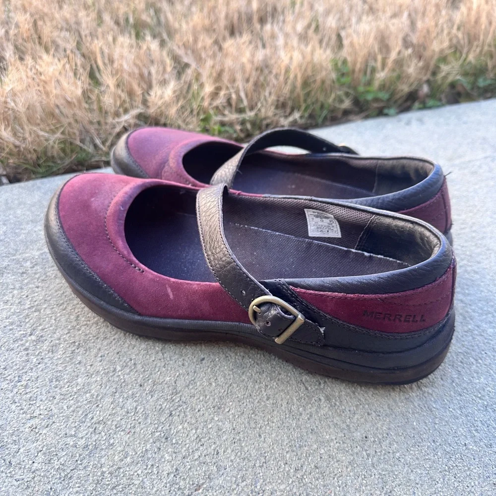 Merrell Women's Mary Jane Flats in Burgundy and Dark Brown - Picture 3 of 8